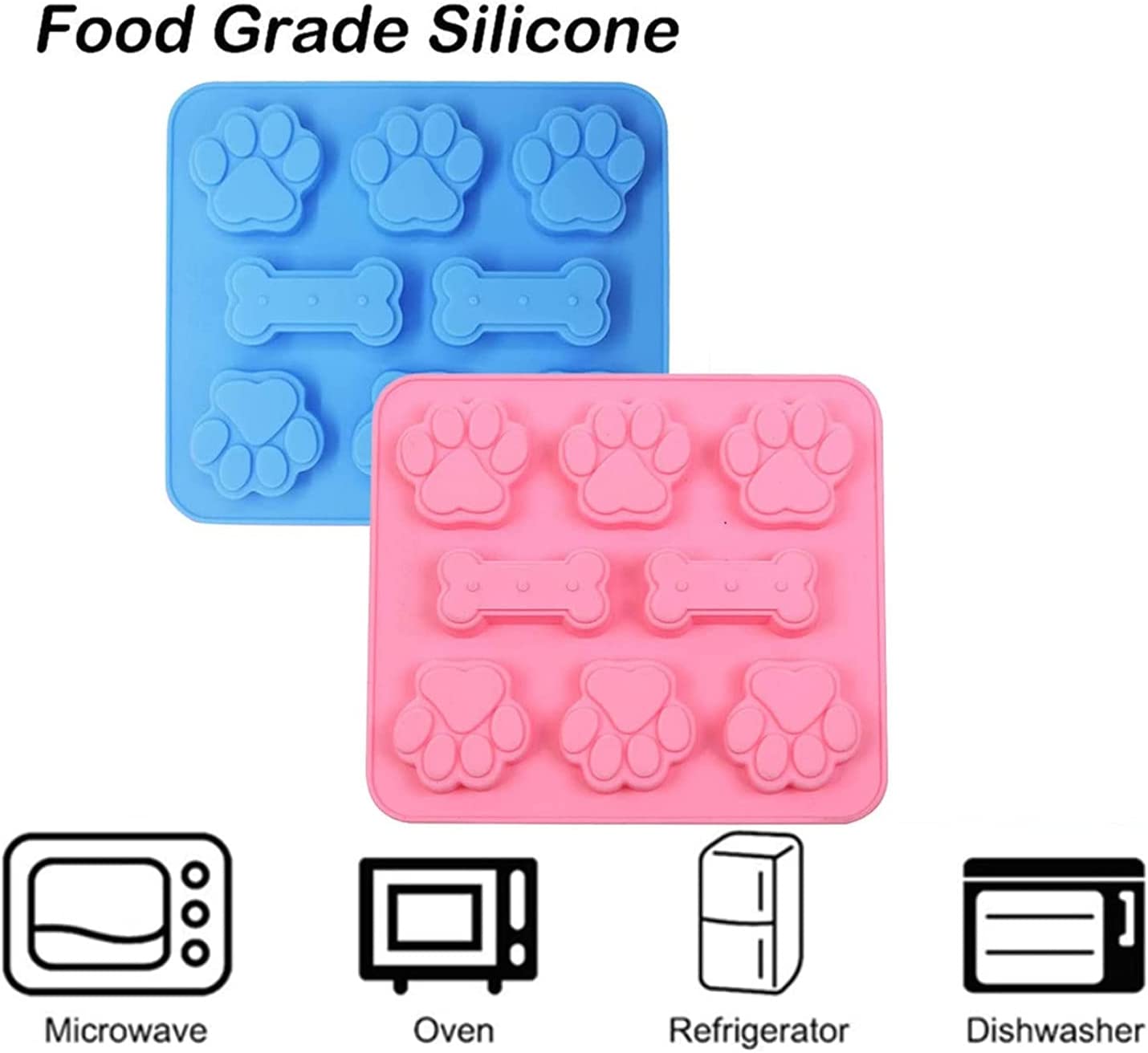 2 Pack Silicone Molds Puppy Dog Paw and Dog Bone Silicone Dog Treat Molds  for Baking Chocolate,Candy,Jelly,Ice Cube,Dog Treats 
